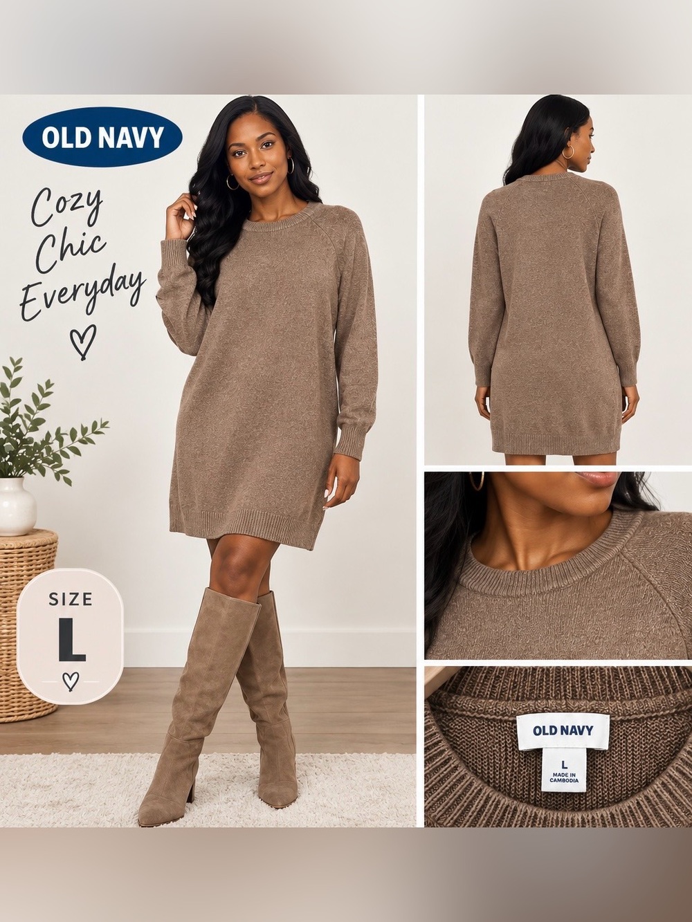 Old Navy Taupe Crewneck Longline Sweater